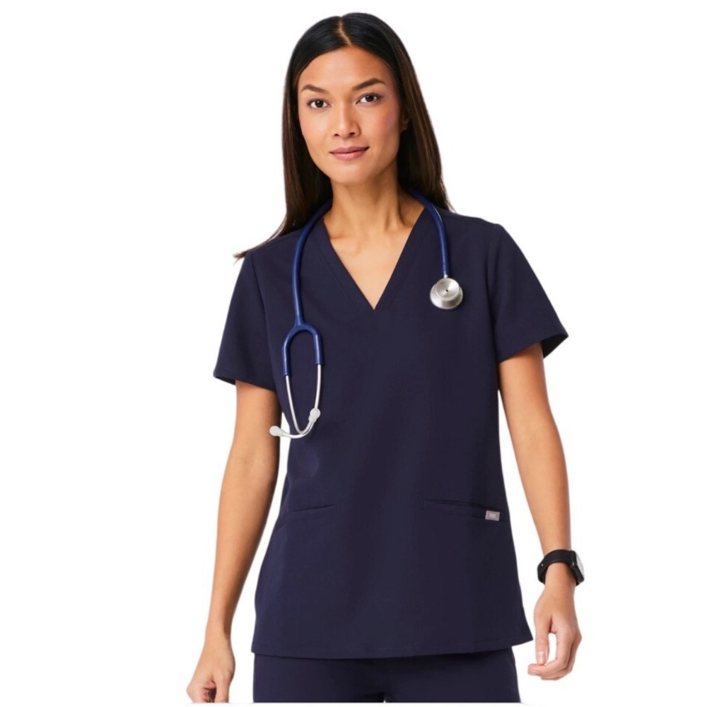 FIGS Technical Collection Navy Blue V-Neck 2 Pocket Scrub Top XXS Medical